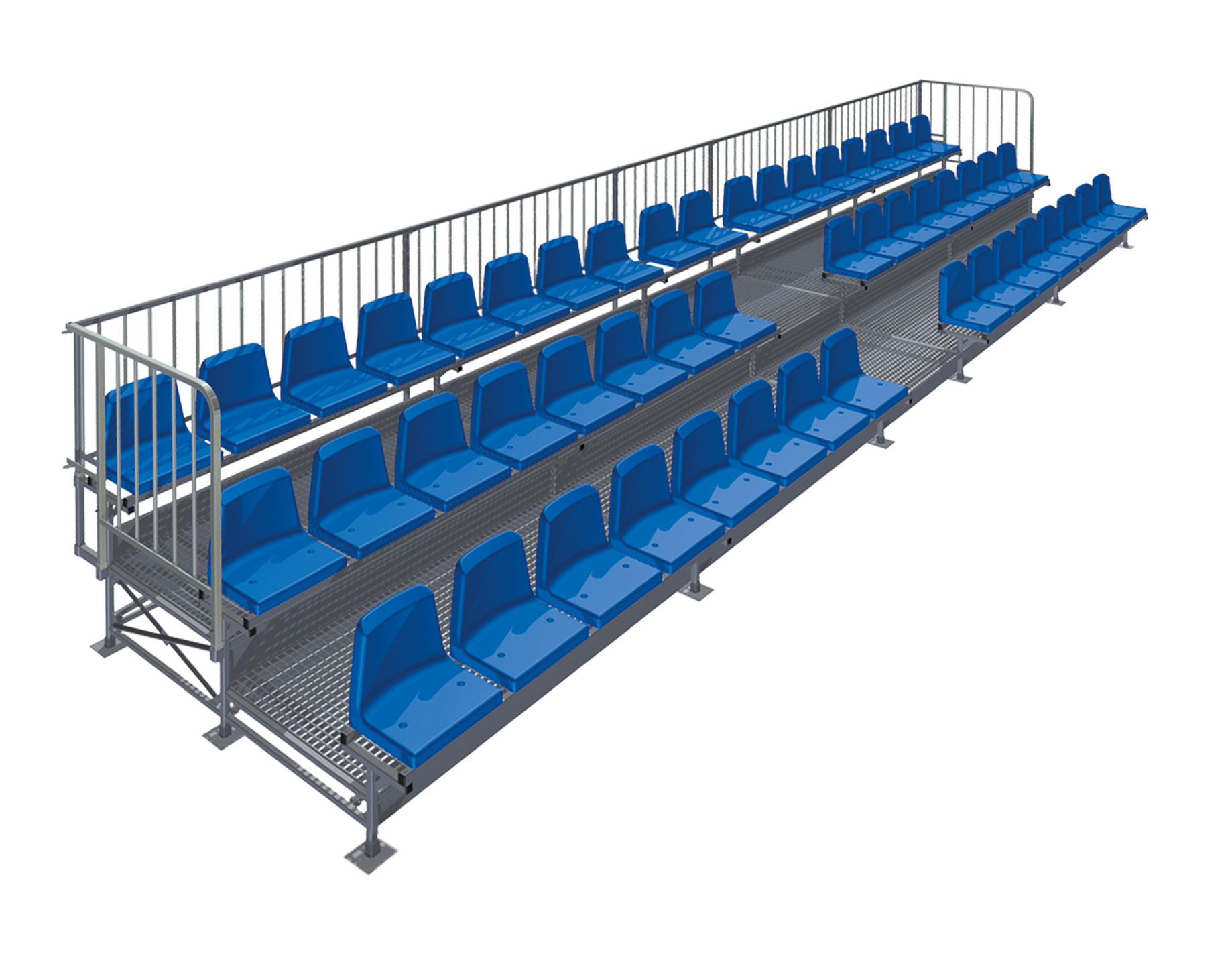 US_40985_Tribuene_CourtRoyal_dreireihig_blau Tribune Court Royal with 50 seats, three-rowed